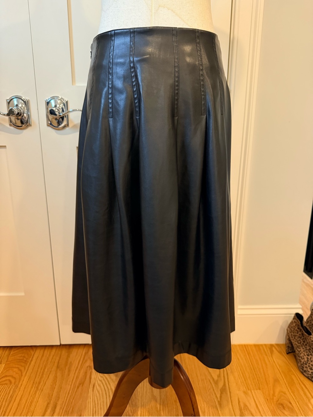 Black Faux Leather A-Line Midi Skirt - Picture 11 of 16